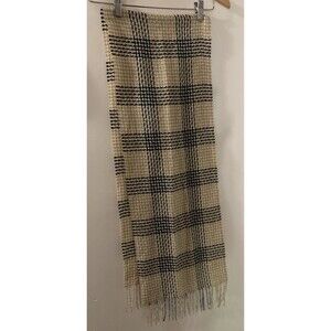 Women's/Men's Scarf Tan Cream and Black Plaid Beautiful 100% Acrylic F/Germany